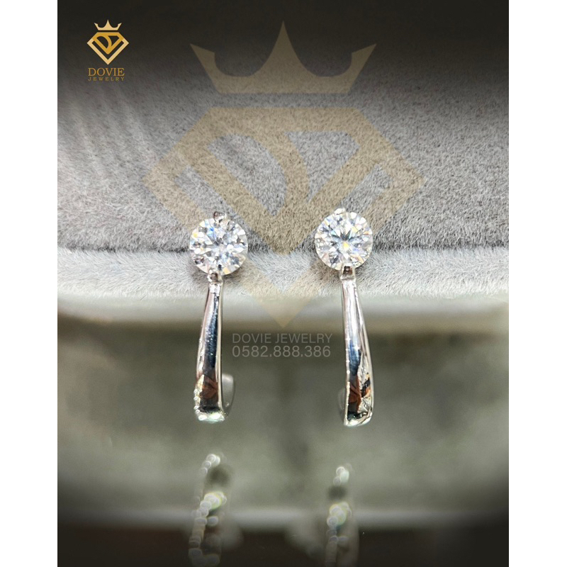 Bông Tai Bạc Ý 925 Mạ Bạch Kim Đính Kim Moissanite cao cấp