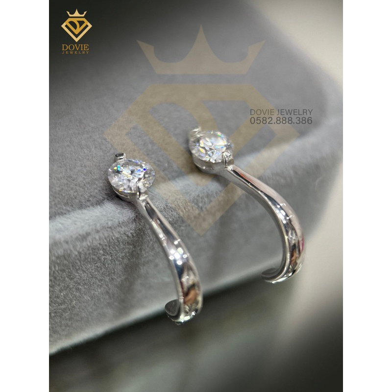 Bông Tai Bạc Ý 925 Mạ Bạch Kim Đính Kim Moissanite cao cấp
