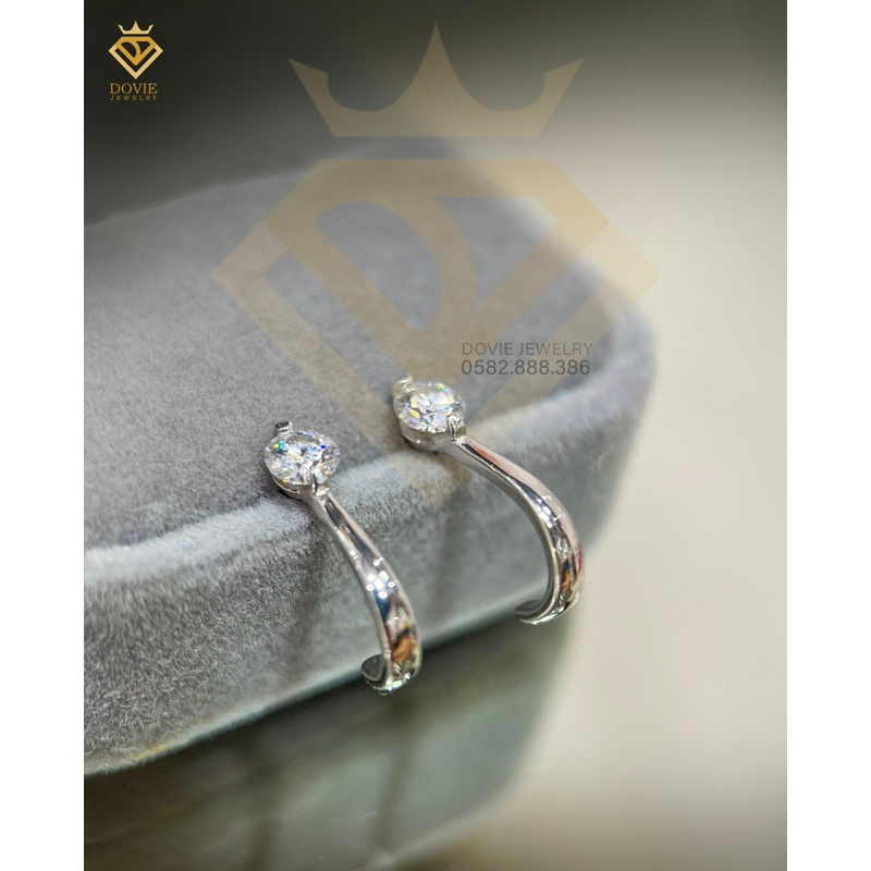 Bông Tai Bạc Ý 925 Mạ Bạch Kim Đính Kim Moissanite cao cấp
