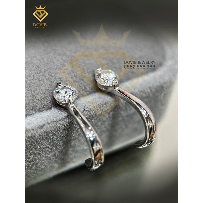 Bông Tai Bạc Ý 925 Mạ Bạch Kim Đính Kim Moissanite cao cấp