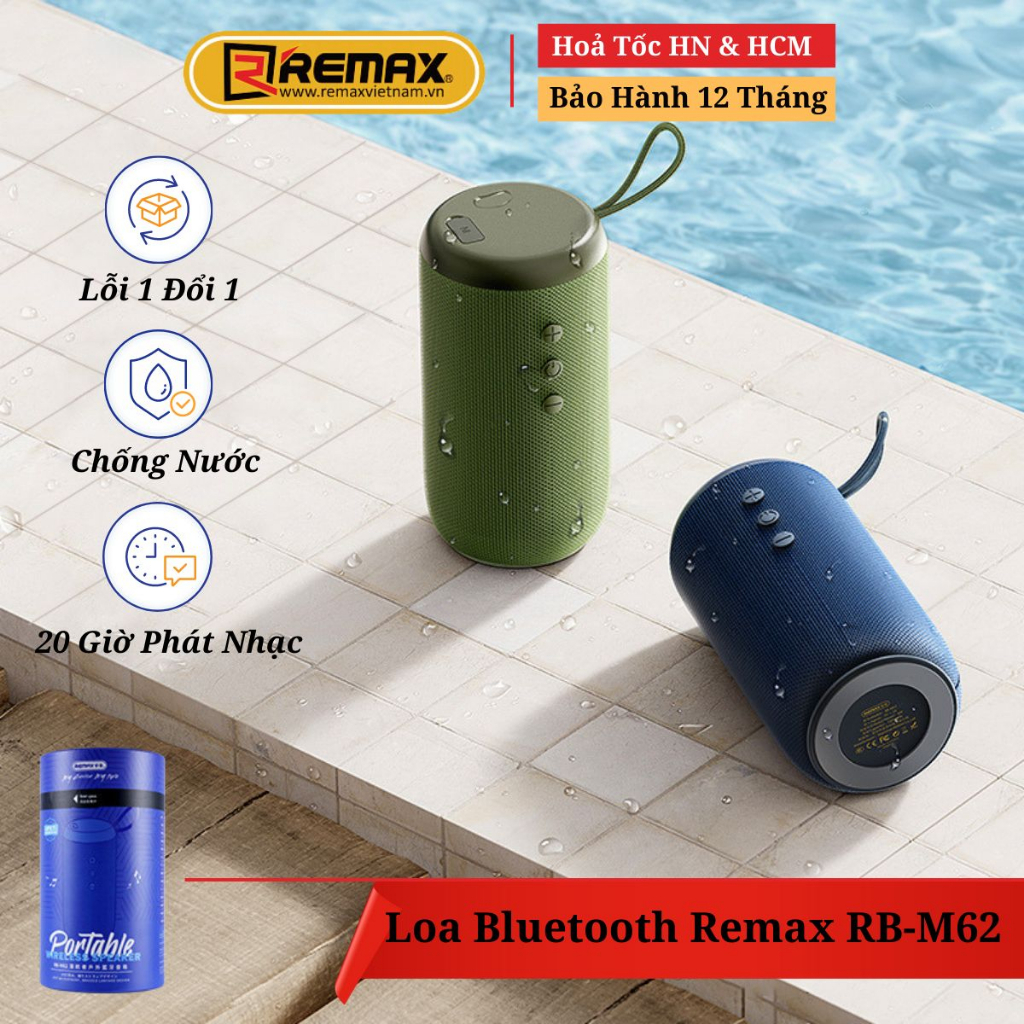 Loa Bluetooth Chống Nước - Thời Gian Chơi Nhạc Lên Tới 20 Giờ Remax RB-M62 - Bảo Hành 12 Tháng Lỗi 1 Đổi