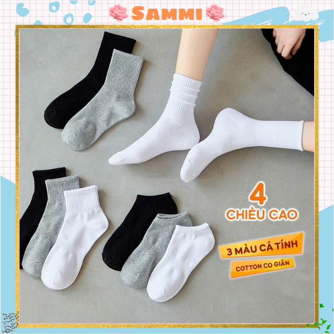 Tất vớ nam nữ chất liệu vải cotton co giãn 4 chiều, kiểu dáng trơn phong cách hiện đại - Sammi Shop