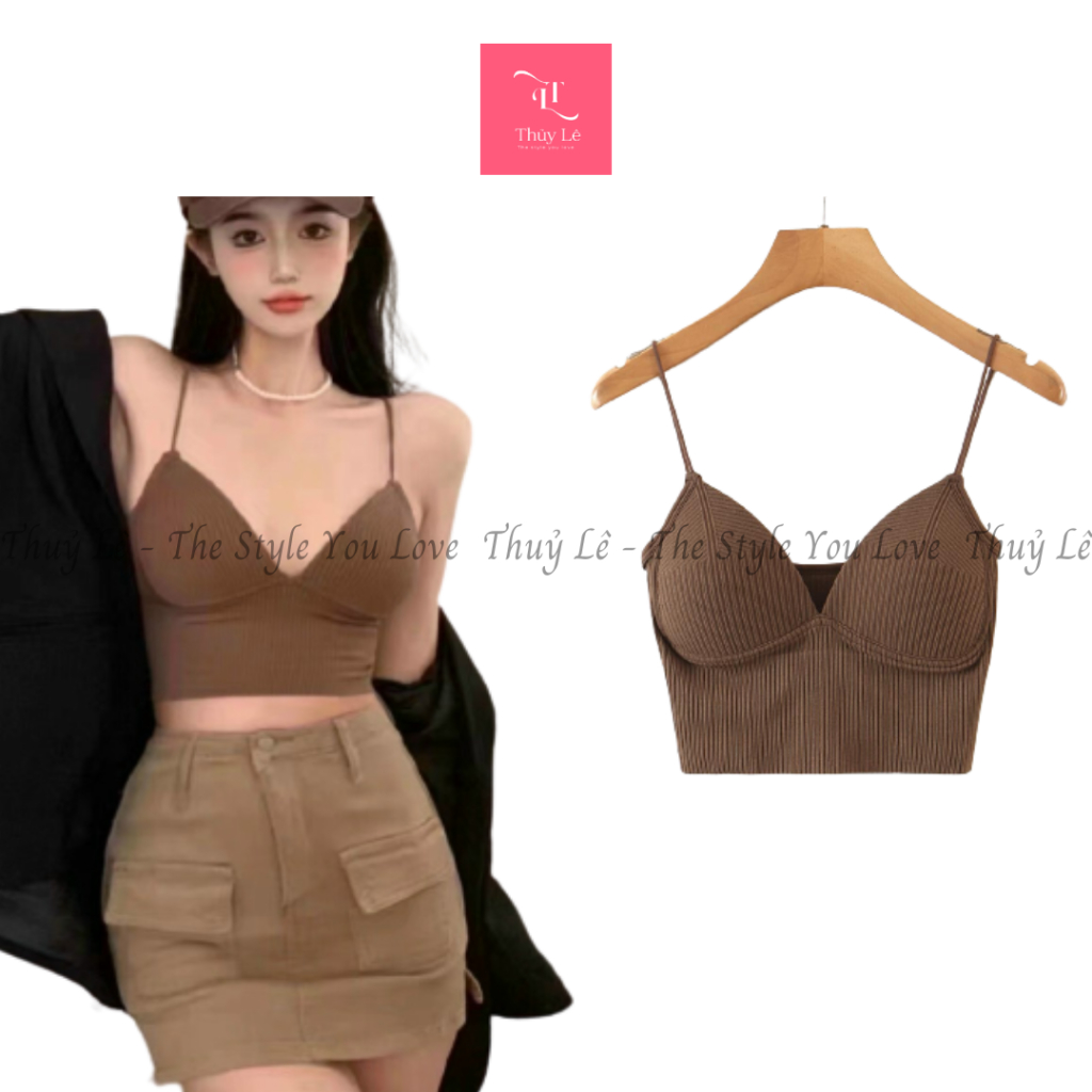 Áo bra thun gân dây mảnh mút liền SIÊU XINH, thoáng mát, dễ phối đồ dành cho nữ