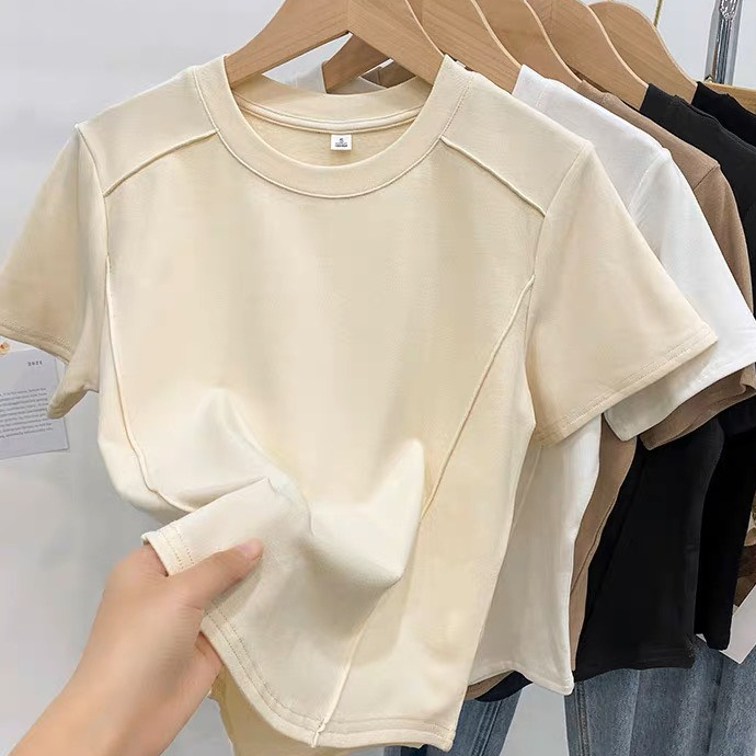 Áo thun baby tee nữ viền trơn 100% Cotton tay ngắn mùa hè Ma050