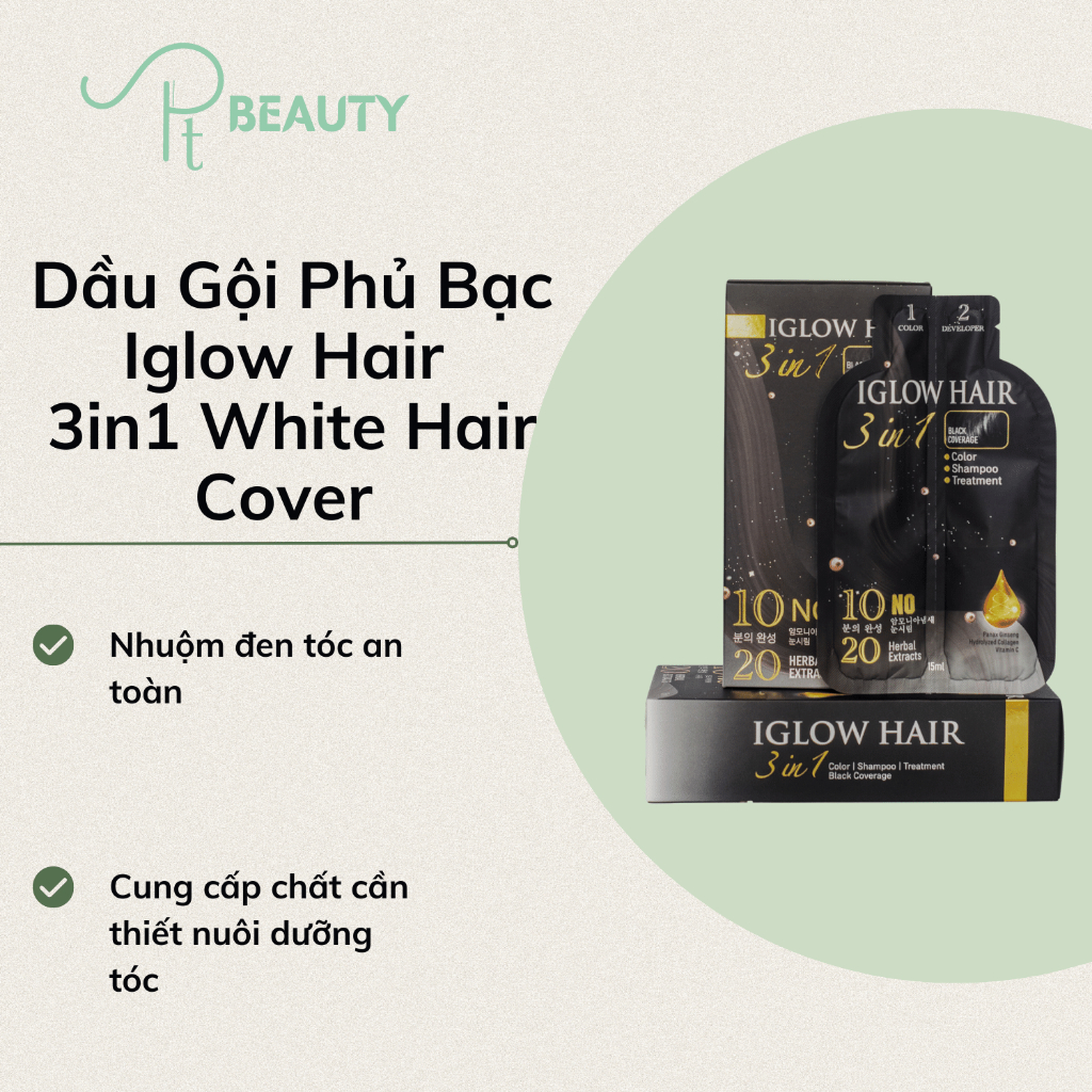 Dầu Gội Phủ Bạc IGLOW HAIR 3in1 White Hair Cover Số 1 Hàn Quốc