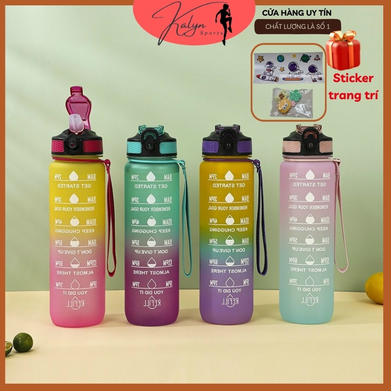 Bình nước, bình đựng nước bằng nhựa PP an toàn dung tích 1L chống rò rỉ,có vạch chia nhắc giờ uống - Kalyn sport