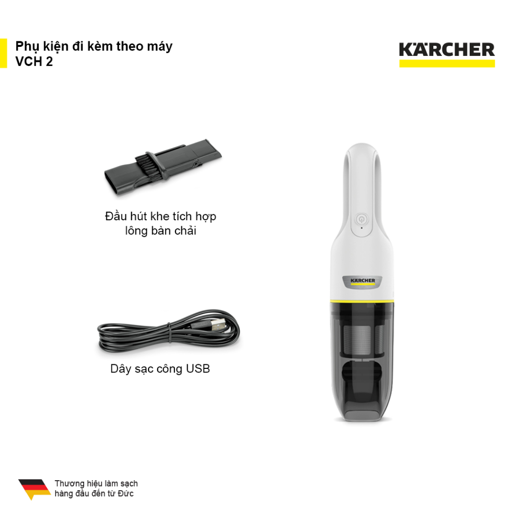 Máy hút bụi cầm tay mini dùng pin Karcher VCH 2 công suất 70w bảo hành đến 18 tháng