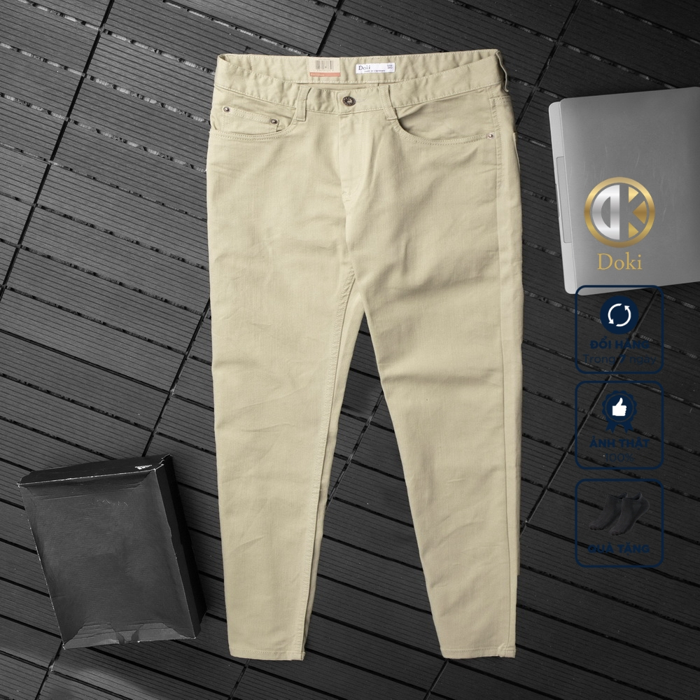 Quần Kaki Jean Doki Cao Cấp Màu Kem DKA-03, Quần Kaki Dáng Ôm Đứng Chất Vải Co Giãn Dày Dặn, Không Nhăn Bai Nhão Xù