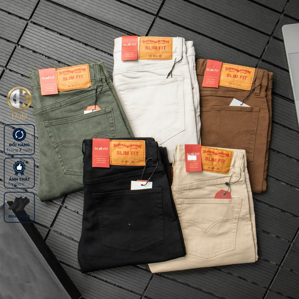 Quần Kaki Jean Doki Cao Cấp Màu Ghi DKA-07, Quần Kaki Dáng Ôm Đứng Chất Vải Co Giãn Dày Dặn, Không Nhăn Bai Nhão Xù
