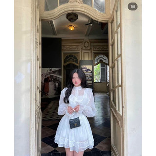 ĐẦM VOAN ĐỎ VIỀN BÈO TAY LOE