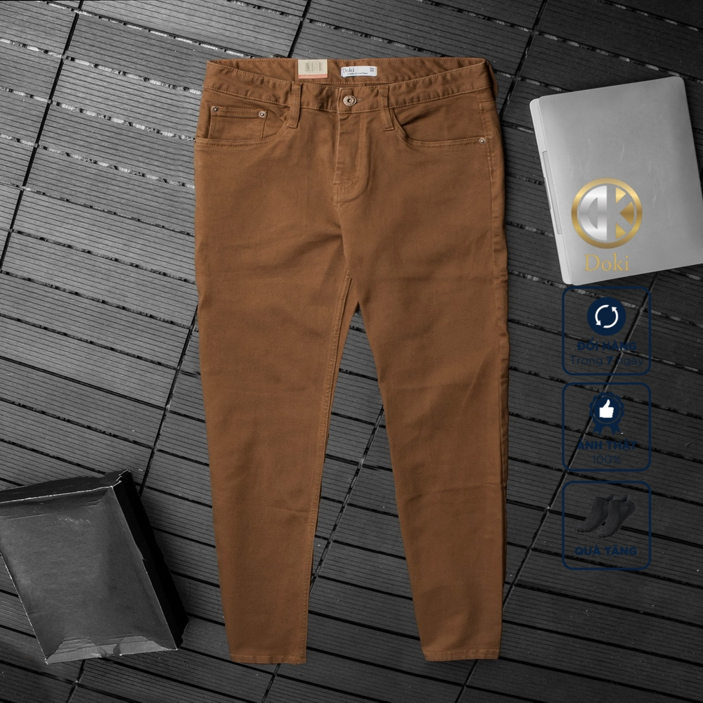 Quần Kaki Jean Doki Cao Cấp Màu Xanh Dương DKA, Quần Kaki Dáng Ôm Đứng Chất Vải Co Giãn Dày Dặn, Không Nhăn Bai Nhão X