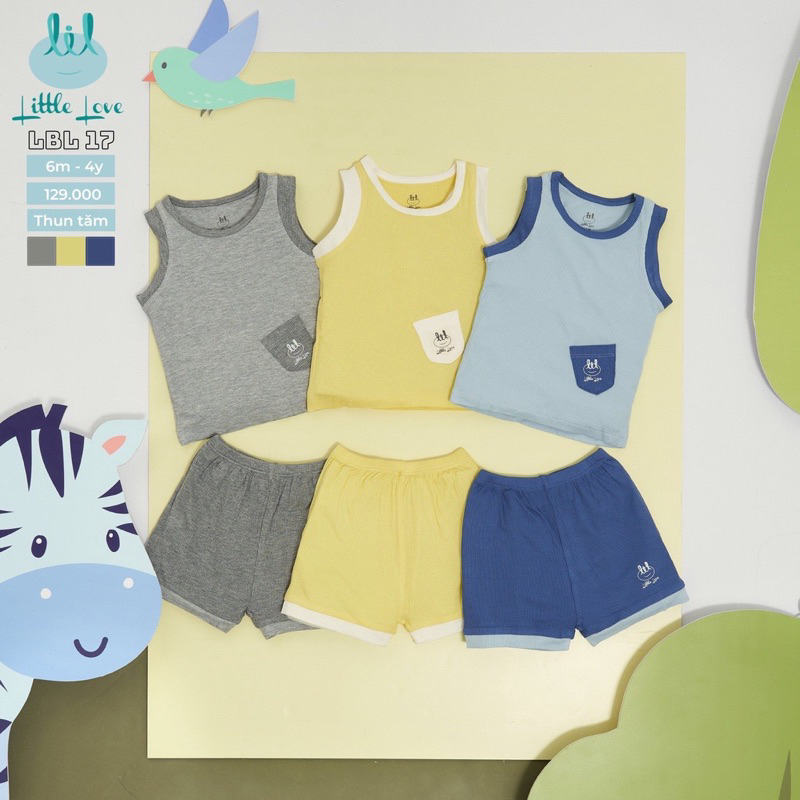 Little love Bộ quần áo ba lỗ vải tăm 2023 cho bé từ 9m đến 4y