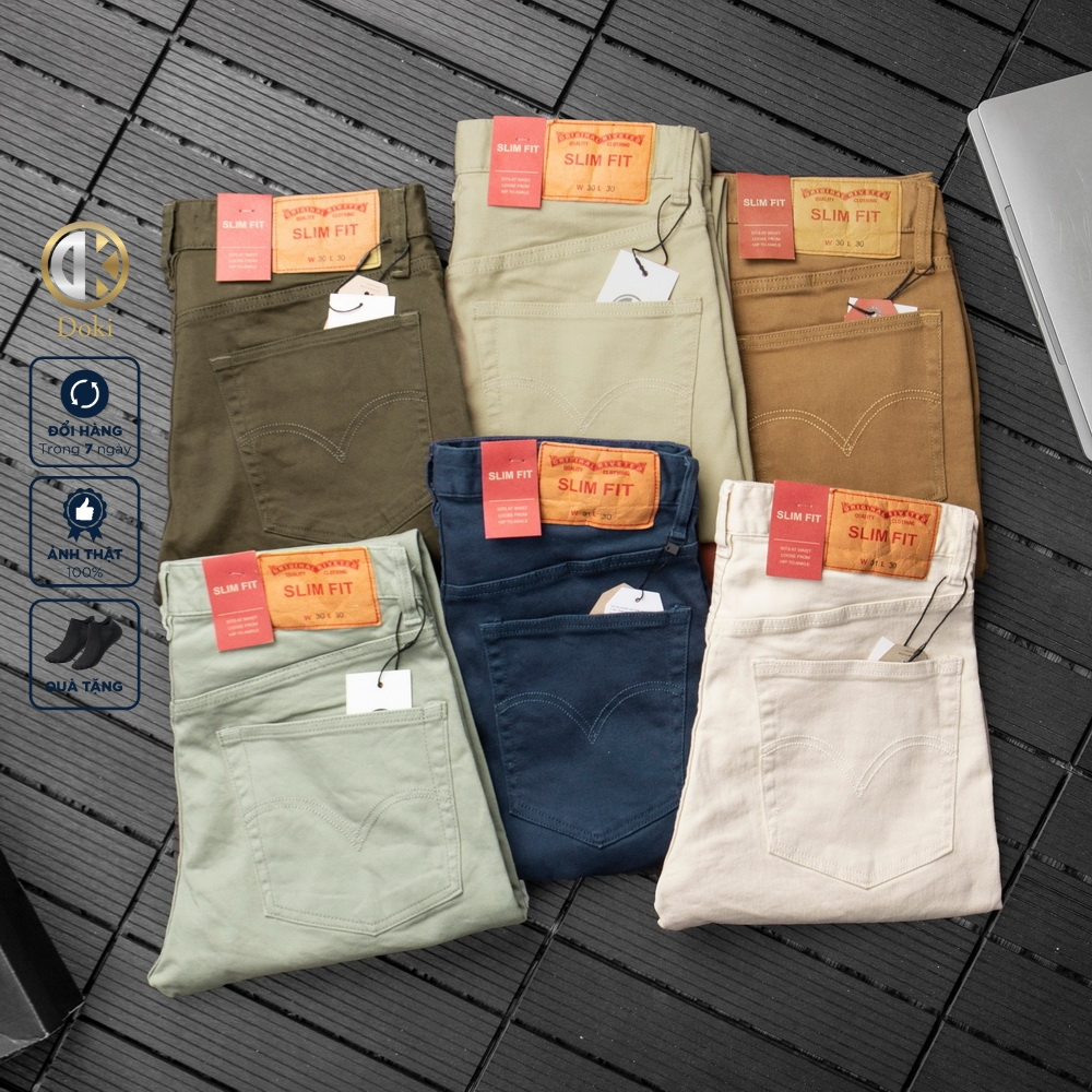 Quần Kaki Jean Doki Cao Cấp Màu Xanh rêu DKA-12, Quần Kaki Dáng Ôm Đứng Chất Vải Co Giãn Dày Dặn, Không Nhăn Bai Nhão Xù