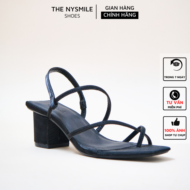Giày sandal cao gót nữ NySmile 5P gót vuông xỏ ngón quai mảnh - The NySmile - YARET