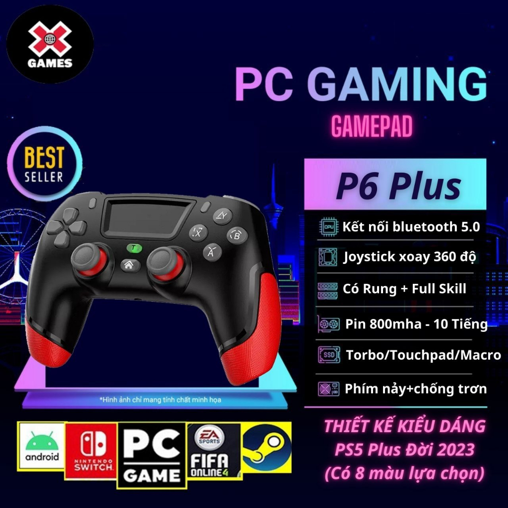 Tay Cầm P6 Plus, Tay cầm chơi game fifa online 4 có rung full skill Cho PC / Laptop / Android / ipad / Nintendo Switch