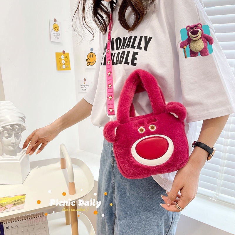 Túi đeo chéo gấu dâu losto hình vuông xinh xắn dễ thương