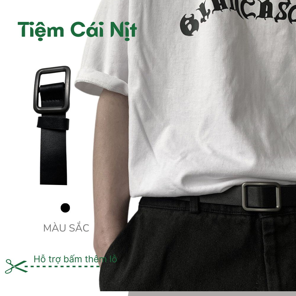 Thắt lưng da nam cao cấp mặt đen bản nhỏ da đẹp TLN021 - Dây nịt nam cá tính full đen 2.3cm không đụ