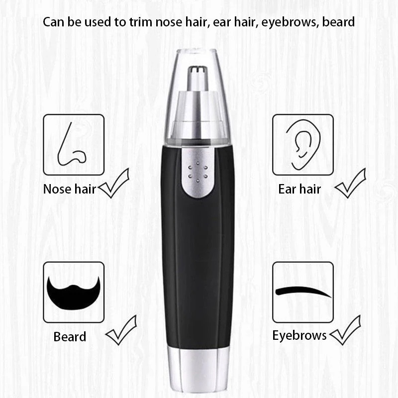 Máy tỉa lông mũi bằng thép không rỉ, an toàn, máy cắt lông mũi chạy pin tiện lợi.