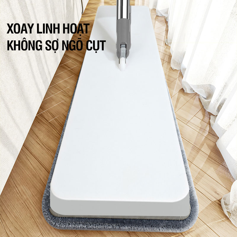 Cây lau nhà tự vắt Kitimop-WhitePro có 7 con lăn trợ lực cầu vồng, thanh thép không gỉ, khớp xoay 360 độ, 2 bông lau