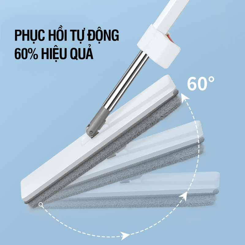 Cây lau nhà tự vắt Kitimop-WhitePro có 7 con lăn trợ lực cầu vồng, thanh thép không gỉ, khớp xoay 360 độ, 2 bông lau