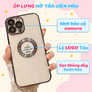 Ốp Lưng iPhone, Ốp iPhone Hở Táo Viền Vuông Mạ Màu, Ốp iP Có Kính Bảo Vệ Camera Cho iPhone 7Plus đến 14 Pro Max.