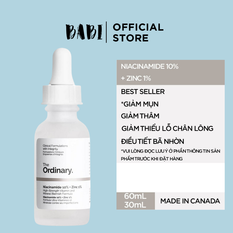 Serum The Ordinary Niacinamide 10% + Zinc 1% Giúp Cân Bằng Bã Nhờn Làm Sáng Da Thu Nhỏ Lỗ Chân Lông 30ml