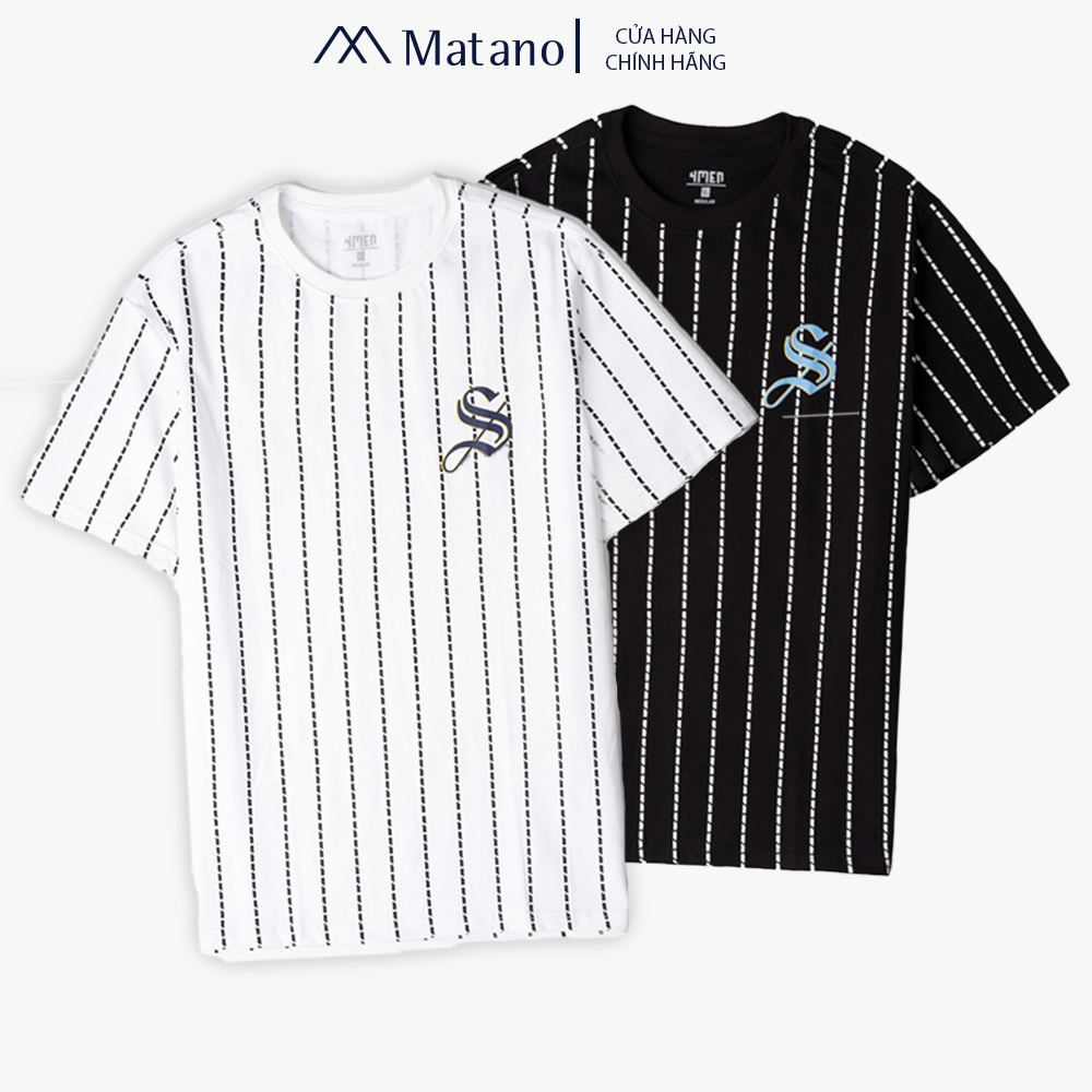 Áo Thun Nam Form Regular In MATANO AT081 sọc tay ngắn cổ tròn, vải cotton mềm mịn, thoáng mát, phong cách trẻ trung