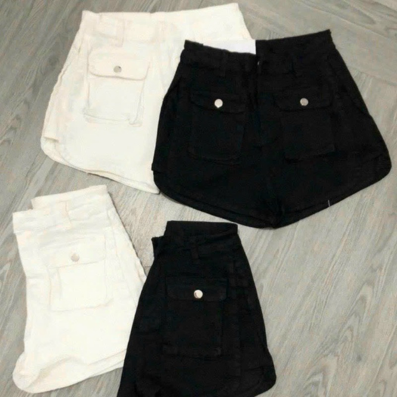 Quần Short Denim Ống  Rộng Lưng Cao, Quần shorts kaki lưng cao kiểu 2 túi trước cực xinh , chất kaki dày dặn co giãn