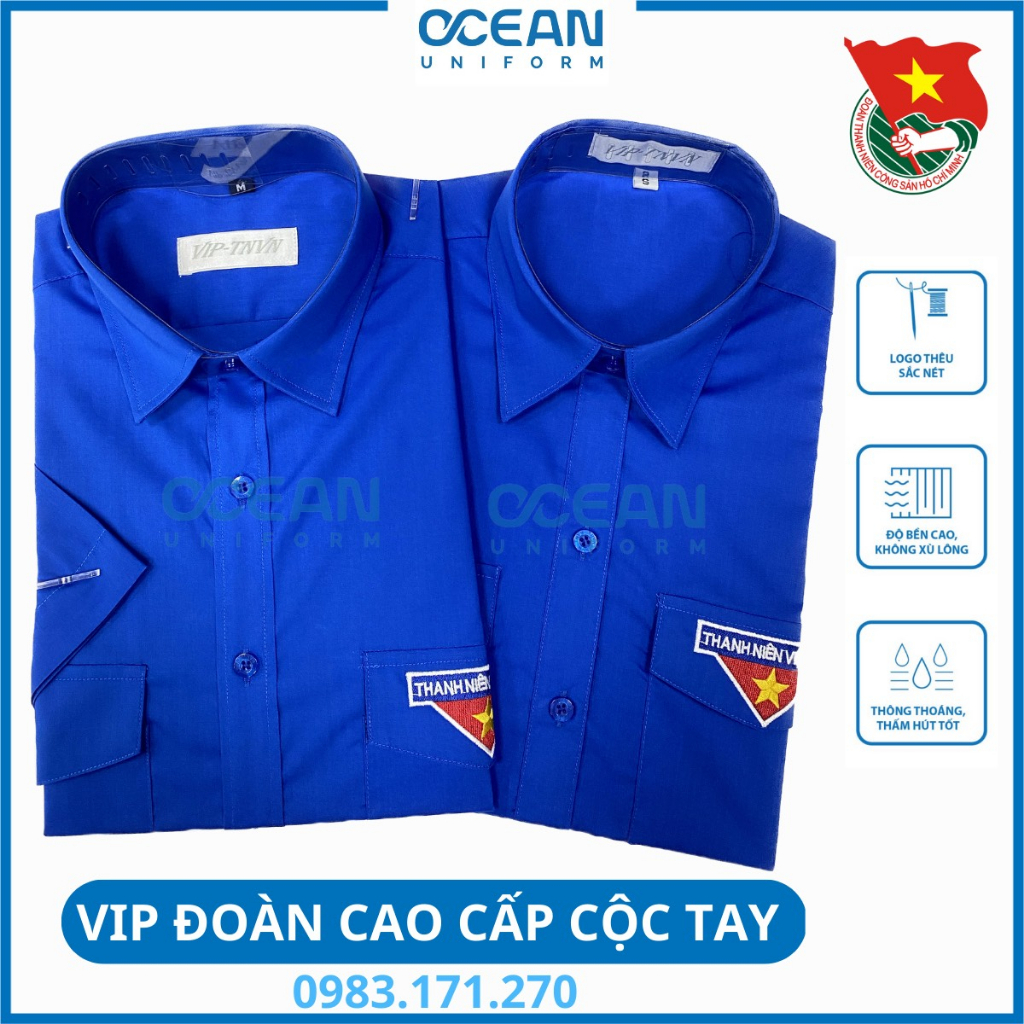 Áo đoàn thanh niên,áo sơ mi đoàn thanh niên nam nữ cộc tay cao cấp,logo thêu,chất vải pangzim hàn quốc