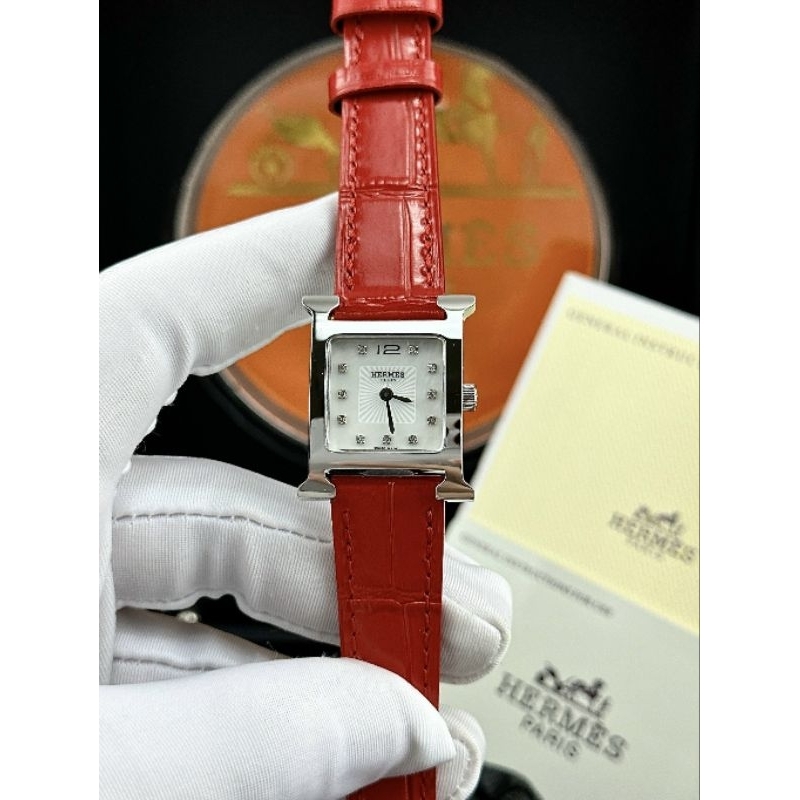 Đồng hồ nữ cao cấp Hermes máy Thụy Sĩ size 22mm dây da mặt khảm trai bảo hành 2 năm