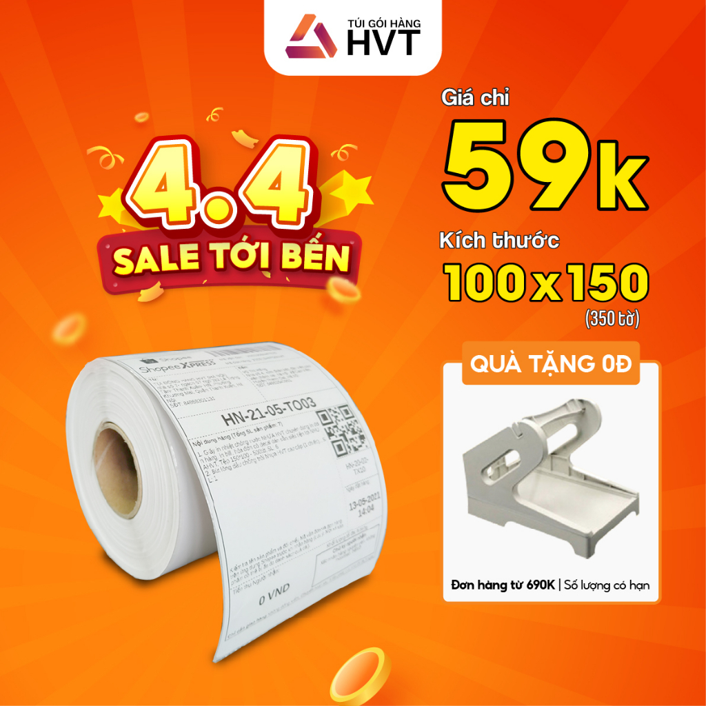 Giấy in nhiệt decal tự dính chống nước NHỰA HVT kích thước 100x150cm khổ A6 in đơn thương mại điện tử