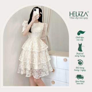 Đầm Ren xòe tiểu thư phối vân hoa nhiều tầng 2 lớp Heliza Fashion SP2049