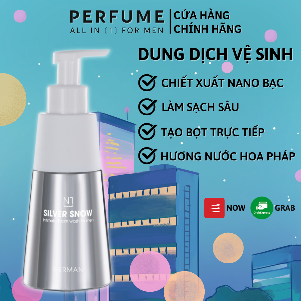 Dung dịch vệ sinh nam Nerman Silver Snow tạo bọt Nano bạc hương nước hoa Pháp cao cấp 200g - Sản phẩm chính hãng