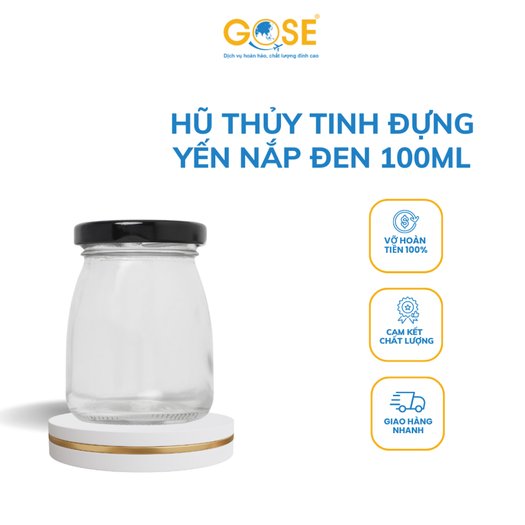 Hũ thủy tinh chưng yến tròn cong nắp thiếc GOSE 100ml làm sữa chua đựng yến đựng bột