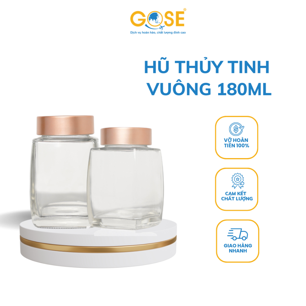 Hũ thủy tinh vuông cao cấp GOSE 180ml chất siêu dày đựng thực phẩm, gia vị, bột