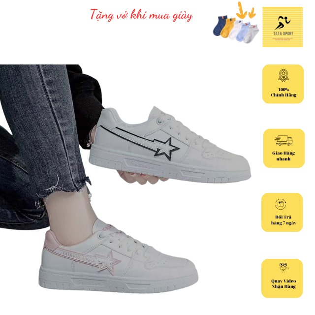 Giày Thể Thao Nữ TATA 2803 2 màu Đế Bằng Siêu Nhẹ Đẹp Hot Trend Phù Hợp Với Học Sinh ngôi sao