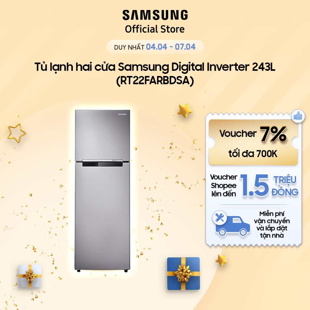 Tủ lạnh hai cửa Samsung Digital Inverter 243L RT22FARBDSA