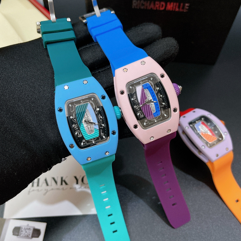 Đông hồ nữ Richard Mille sang trọng - size 30mm, máy pin, dây silicone dẻo, chống nước 3ATM, Bảo hành mày 6 tháng
