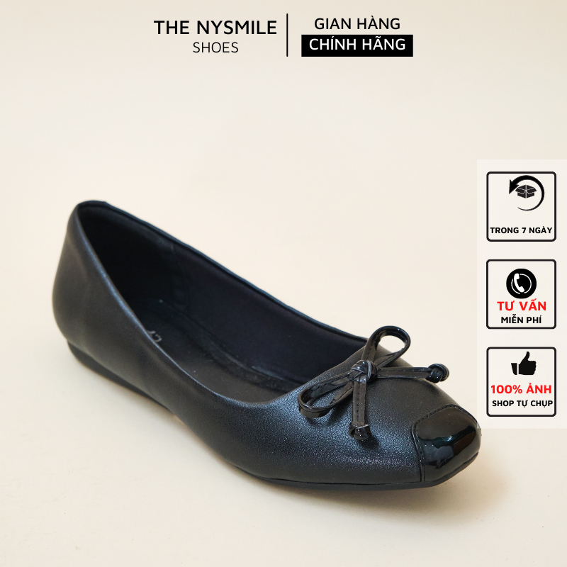 Giày búp bê 1 phân mũi vuông nơ - The NySmile - CAZI