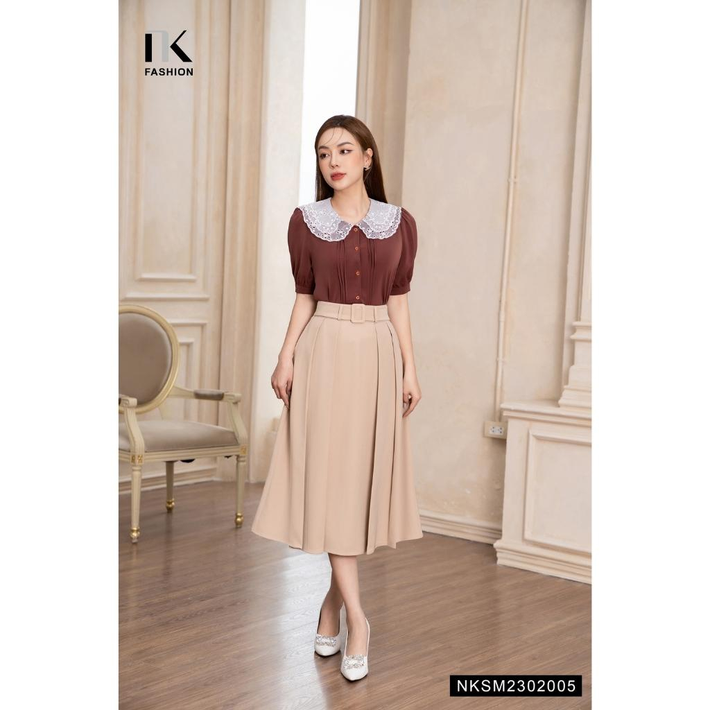 Áo Sơ Mi Cổ Tơ NK FASHION Thiết Kế Tay Bồng Điệu Đà Chất Vải Nhập Hàn Cao Cấp Không Nhăn NKSM2302005