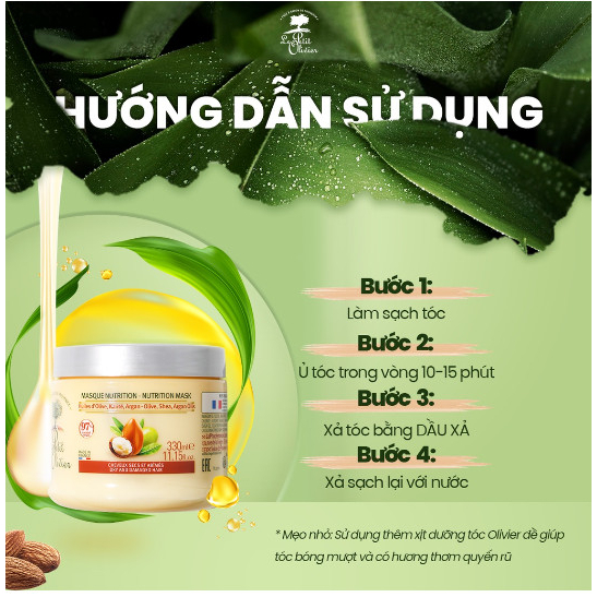 Kem ủ tóc Le Petit Olivier phục hồi và nuôi dưỡng tóc chuyên sâu tinh chất Argan, Bơ Hạt Mỡ, dầu Olive 330ml