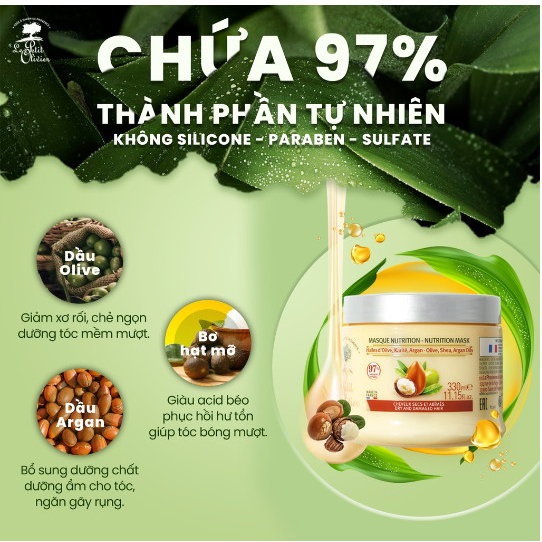 Kem ủ tóc Le Petit Olivier phục hồi và nuôi dưỡng tóc chuyên sâu tinh chất Argan, Bơ Hạt Mỡ, dầu Olive 330ml