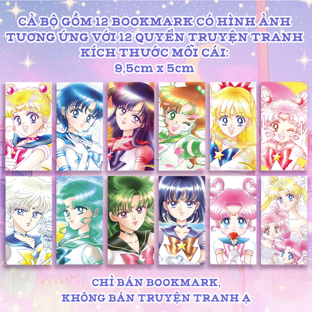 Bộ 12 bookmark SAILOR MOON THUỶ THỦ MẶT TRĂNG tương ứng 12 bìa - bookmark anime manga