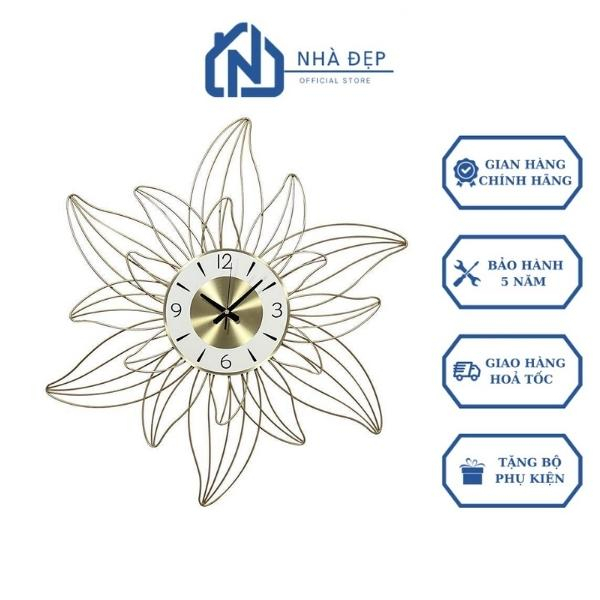 Đồng Hồ Treo Tường Trang Trí Decor Kim Trôi Nghệ Thuật Đẹp Hoa Cúc Cao Cấp Treo Phòng Khách Phòng Ngủ