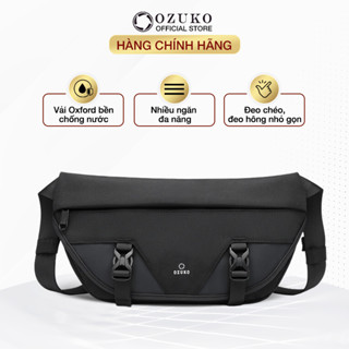 Túi đeo chéo nam bao tử đeo ngực hông bụng unisex OZUKO 9529 thể thao nhiều ngăn vải Oxford nhẹ chống nước chống xước