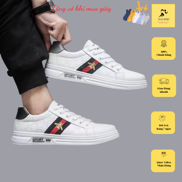 Giày sneaker nam tata 8818 thoáng khí có dây buộc dễ phối đồ họa tiết con ong