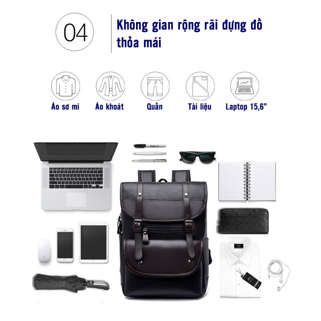 Balo laptop 15.6 inch B1086 NASI Store ba lô da nam nữ thời trang cực chất mẫu đẹp đi học đi làm công sở