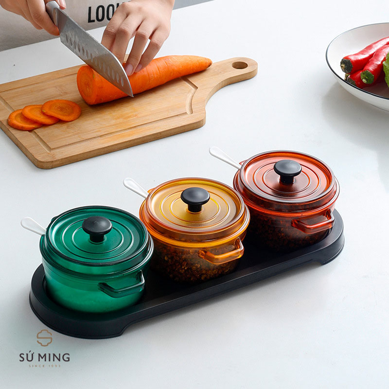 Set Hũ Đựng Gia Vị 3 Ngăn, Bộ Đựng Gia Vị Nhà Bếp Sang Trọng, Tinh Tế, Giao Hàng Nhanh.