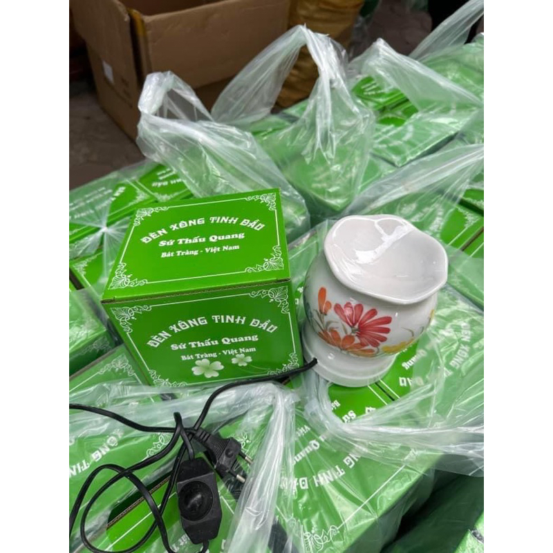 Đèn Xông Tinh Dầu Gốm Sứ Bát Tràng,Thơm Phòng,Đuổi Muỗi,Tặng kèm bóng đèn thay thế+1 lọ tinh dầu thơm(Size Lớn 12x15cm)