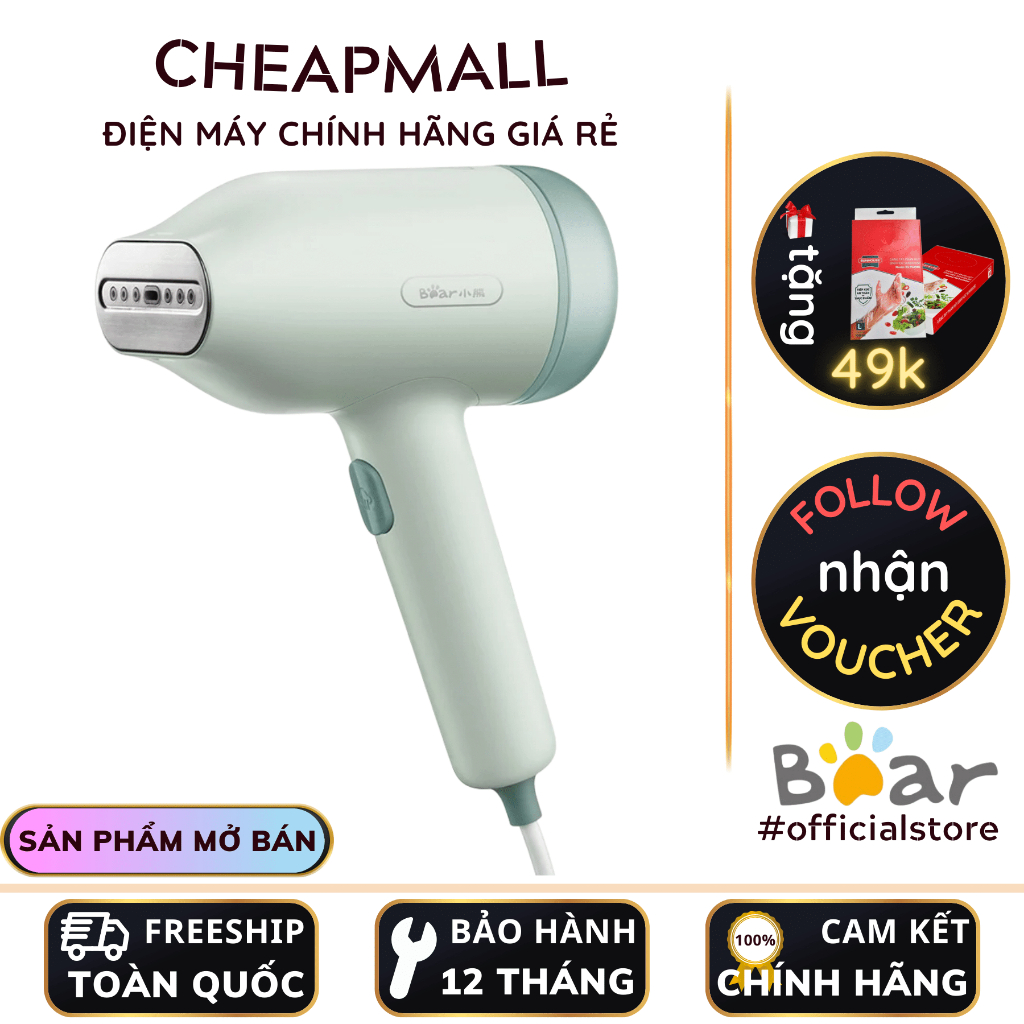 Bàn ủi mini hơi nước cầm tay Bear, là mọi loại vải 1000W lực phun 18g/phút bình chứa 120ml GTJ-B10S1 - CheapMall